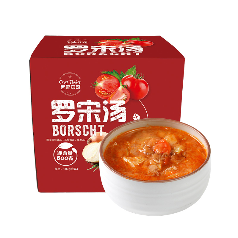 西厨贝可罗宋汤奶油西式浓汤速食蘑菇汤汤料包菌菇汤冷冻餐包加热