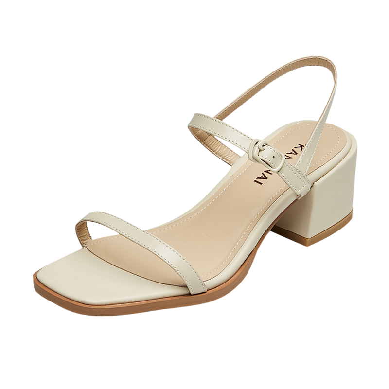 康奈官方女鞋夏季新款一字扣凉鞋女士百搭真皮优雅粗跟高跟凉鞋子