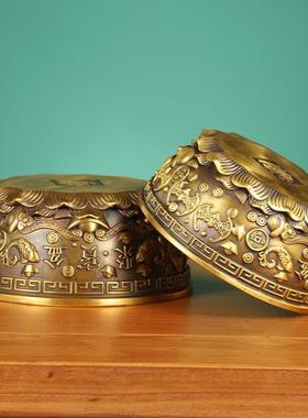 铜聚宝盆摆件黄铜加厚聚宝盆 五福元宝存钱盆大金碗铜盆