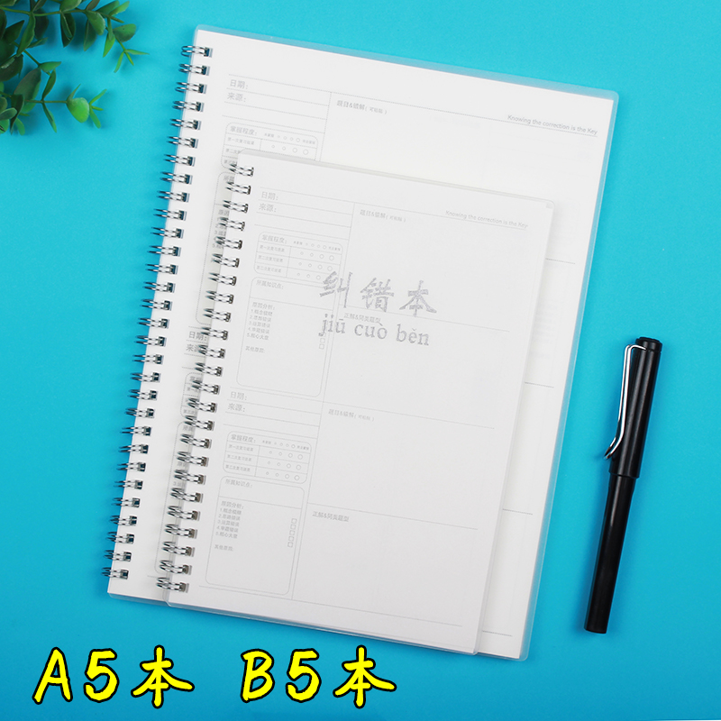 简约透明A5b5课堂纠错题本空白网格横线笔记本英语本PP封面线圈本 - 图0