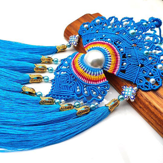 El honor del azul de la flor de la corona del cielo azul de la corona del material de bricolaje de la boda de bricolaje nudos colgantes de decoración colgante de la manejo del hogar.