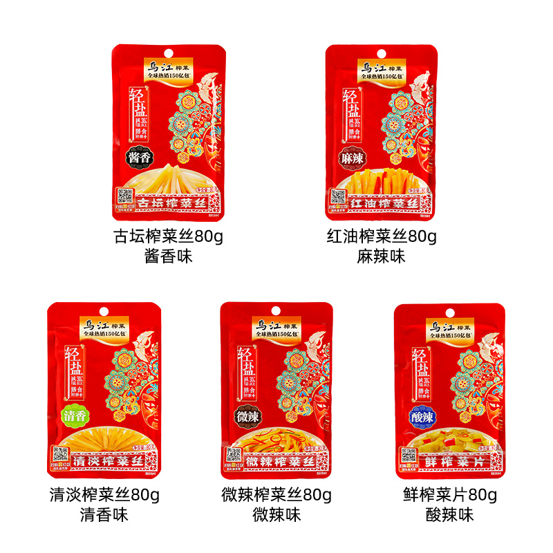 乌江榨菜80克*20袋涪陵微辣清淡榨菜碎粒开味红油下饭菜泡咸菜