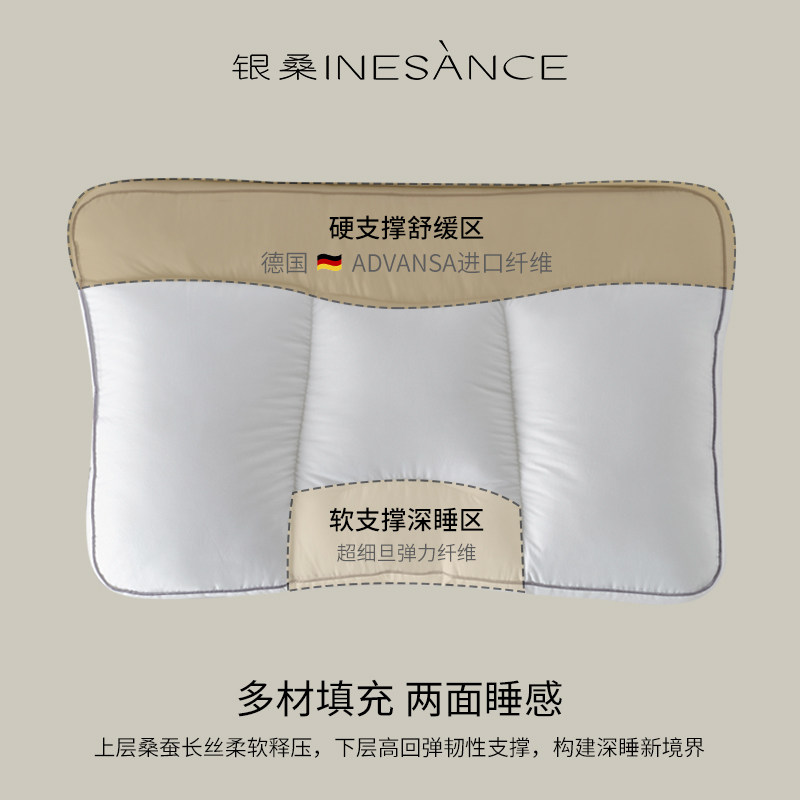 银桑INESANCE100支全棉A类护颈分区枕桑蚕丝枕头单人颈椎枕芯抗菌,淘宝优惠券,粉丝福利购,淘宝优惠卷
