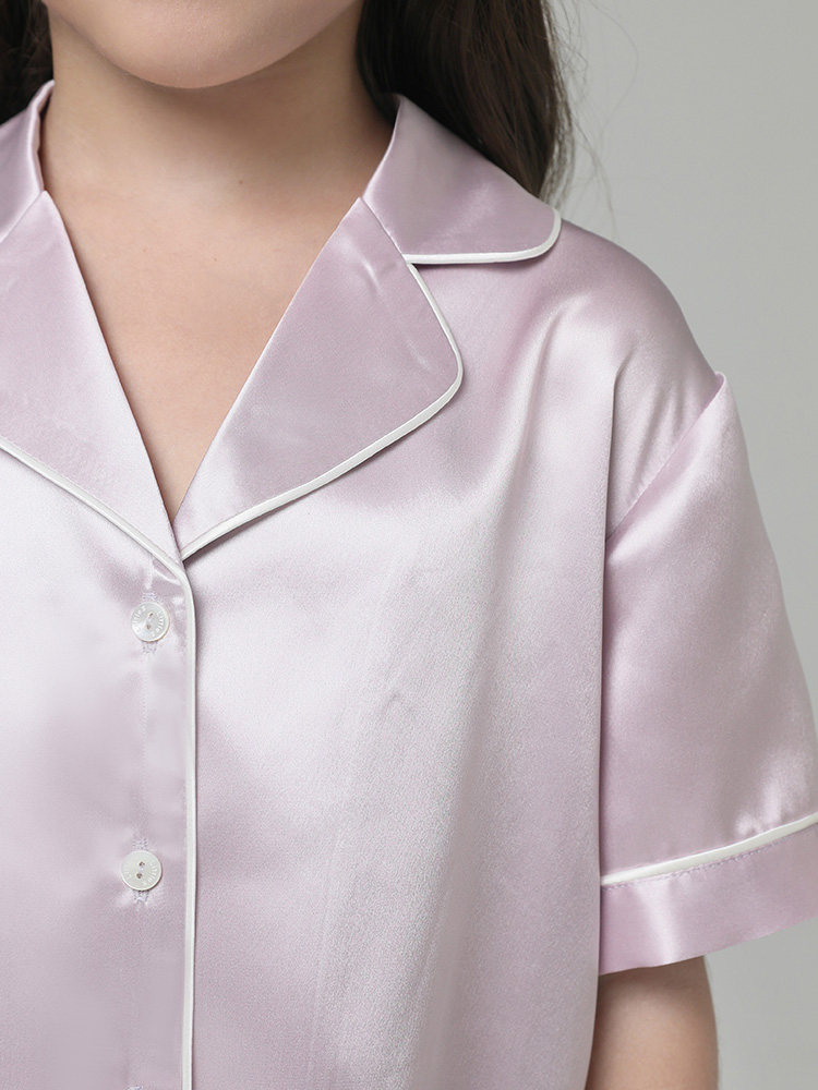 银桑高端100%桑蚕丝绸短袖短裤睡衣 银桑睡衣/家居服套装