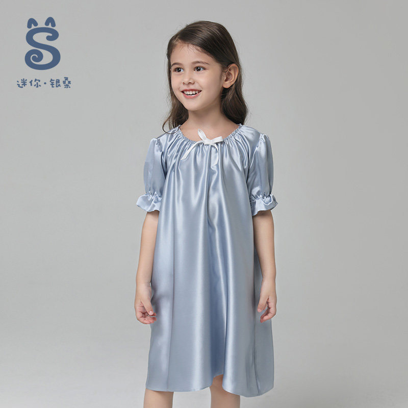 银桑100%桑蚕丝婴儿童睡裙22连衣裙 银桑睡衣/家居服套装