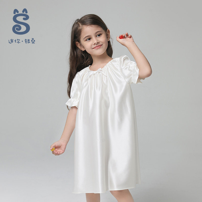 银桑100%桑蚕丝婴儿童睡裙22连衣裙 银桑睡衣/家居服套装