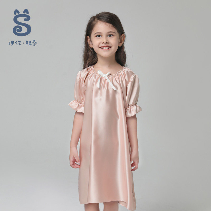 银桑100%桑蚕丝婴儿童睡裙22连衣裙 银桑睡衣/家居服套装