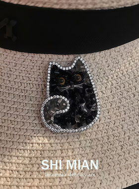 可爱双色黑猫胸针创意水晶