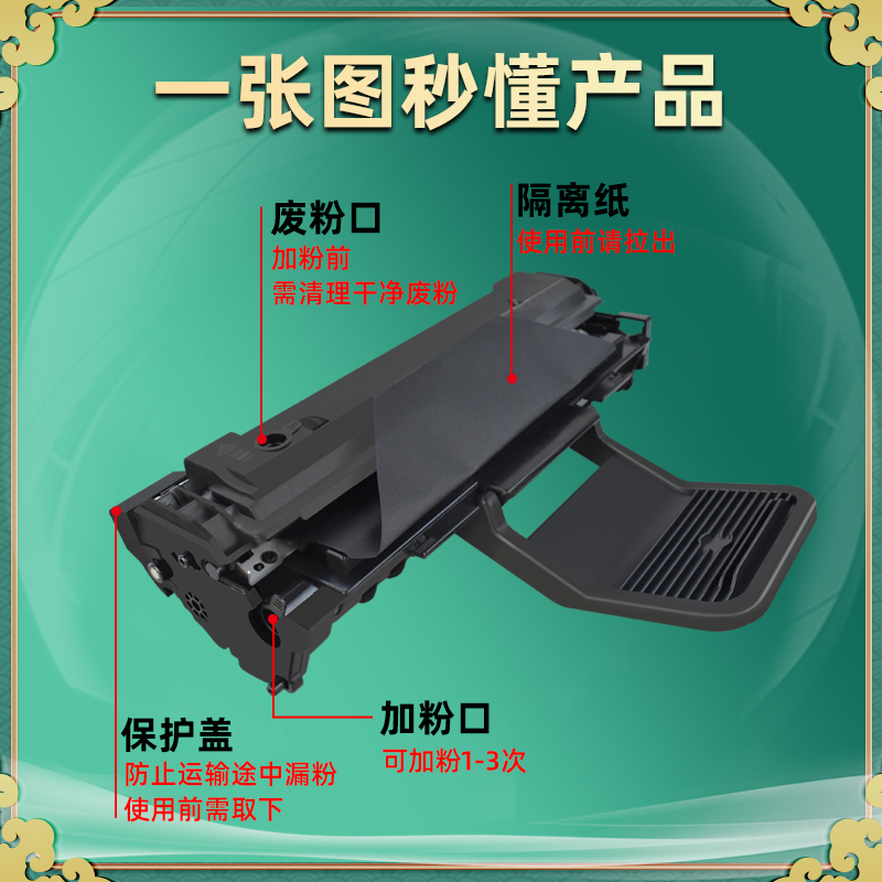 ml1641能循环加墨硒鼓MLT-D108S通用三星ML-1640打印机专用墨盒碳粉盒粉仓墨粉晒鼓粉盒磨合粉合1460息鼓1461-图3