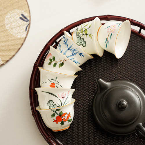 清仓手绘草木灰陶瓷品茗杯家用茶杯喝茶小杯子功夫茶具主人杯专用 - 图3