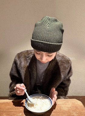 暮色森林~秋冬针织毛线帽女墨绿