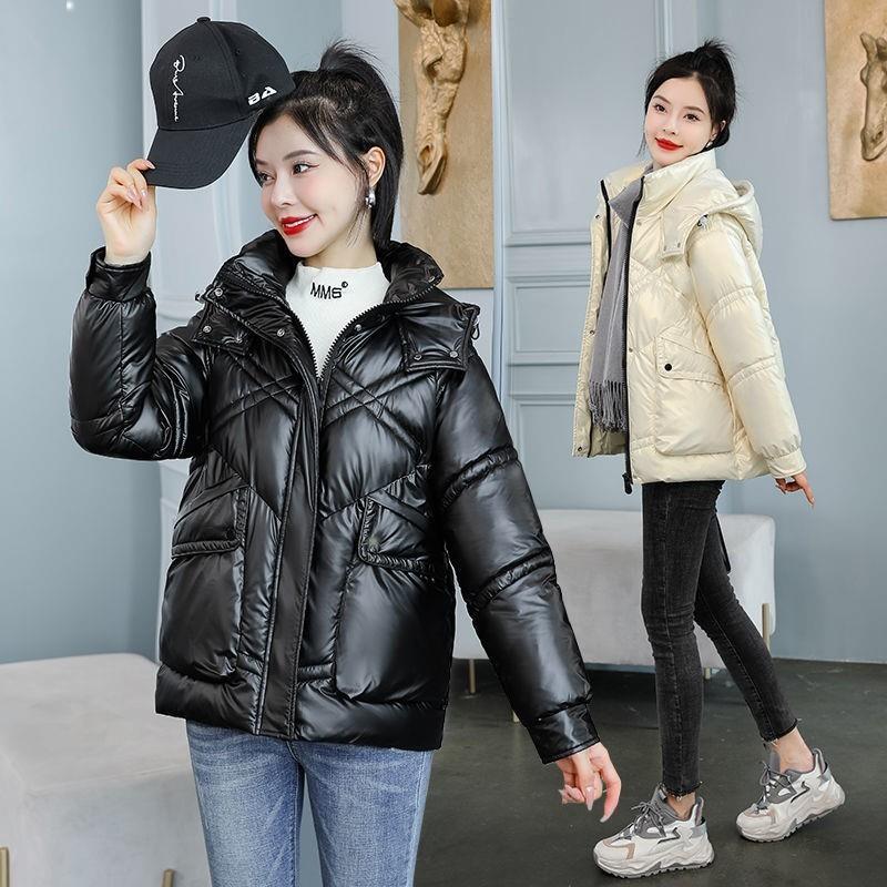 冬季新款时尚连帽羽绒棉衣加厚保暖亮面免洗显瘦棉服女外套潮同款 - 图2