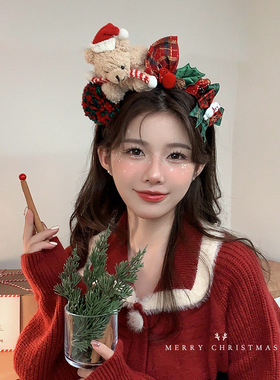 New Christmas Headwear New Year Red Bow Hair Card圣诞头饰女