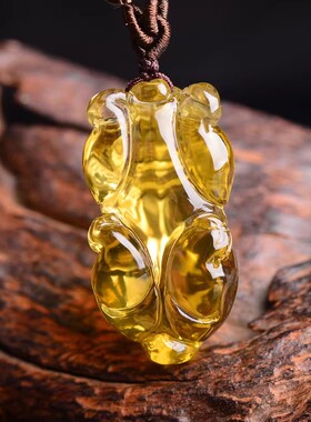 孤品天然黄水晶貔貅吊坠貔貅霸王貔貅招财项链男女水晶饰品挂件