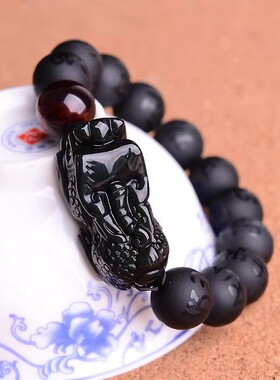 天然黑曜石貔貅手串男士手链六字真言男款转运招财串珠男节日礼物