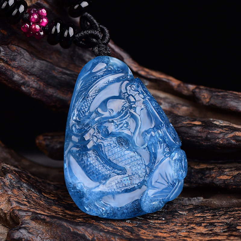 宫妃天然海蓝宝龙牌蓝水晶女士挂坠 宫妃项坠/吊坠