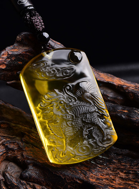 麒麟吊坠天然黄水晶瑞兽吉祥如意火玉麒麟送子男项链挂件挂坠饰品