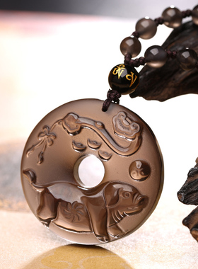 2026年属虎吉祥物喜柿连猪吊坠平安扣生肖虎护身符黑曜石挂件饰