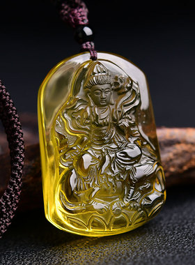 天然黄水晶属蛇属龙吊坠普贤菩萨