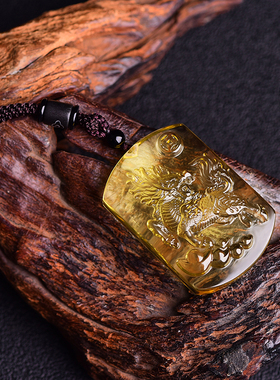 火麒麟吊坠天然黄水晶古币麒麟吊坠麒麟送子送财男女项链挂件饰品