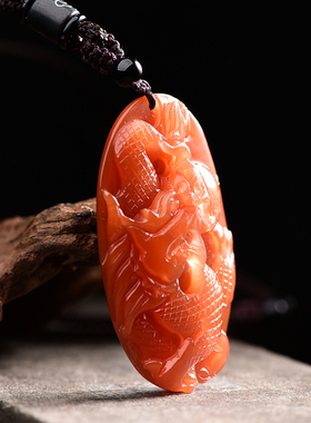 天然红水晶龙牌吊坠红兔毛霸气龙形挂坠项链霸气款生肖龙护身符