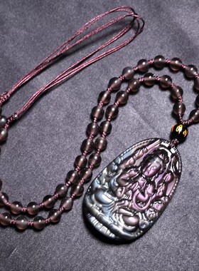 彩虹眼冰种黑曜石属鼠吊坠本命佛千手观音生肖鼠饰品男女项链