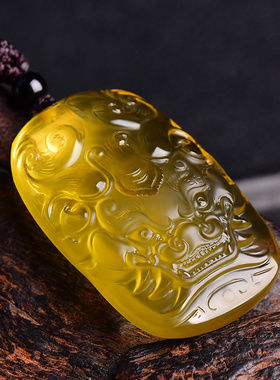 天然黄水晶吊坠招财霸王貔貅项链