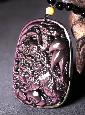 彩虹眼黑曜石貔貅吊坠男款霸气男士皮丘项链无事牌饰品节日礼物