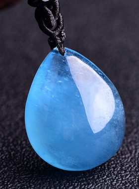 天然海蓝宝吊坠 滴水饰品蓝水晶女挂坠 水滴项链挂件海蓝宝石