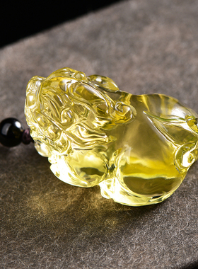 精雕天然黄水晶貔貅吊坠一步登天招财貔貅挂件饰品男款项链女礼物