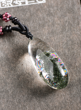 七彩光 孤品天然绿幽灵水滴吊坠绿水晶女项链礼物聚宝盆全包体