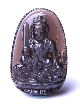 冰种黑曜石文殊菩萨生肖属兔吊坠