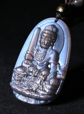冰种黑曜石文殊菩萨吊坠