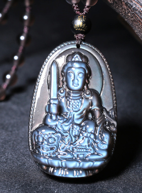 冰种黑曜石文殊菩萨属兔男士吊坠