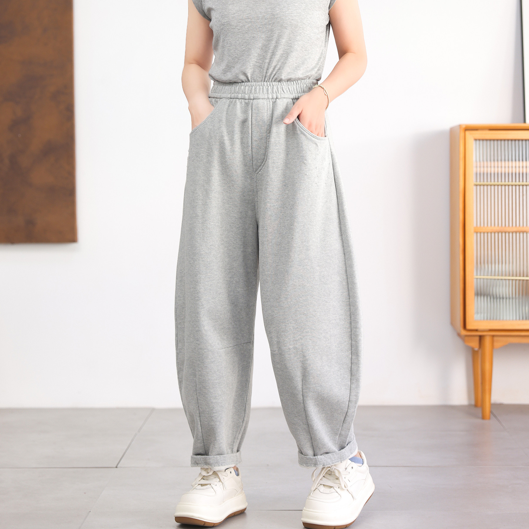 绿素棉 原创复古新赏纯棉哈伦裤 点破镂空百搭松紧腰休闲锥形长裤,淘宝优惠券,粉丝福利购,淘宝优惠卷