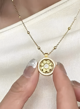 金包银可旋转福运八宝罗盘项链
