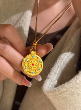 金包银珐琅彩八宝罗盘吊坠