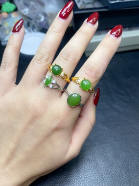 天然和田玉碧玉戒指，开口圈，复古日常百搭