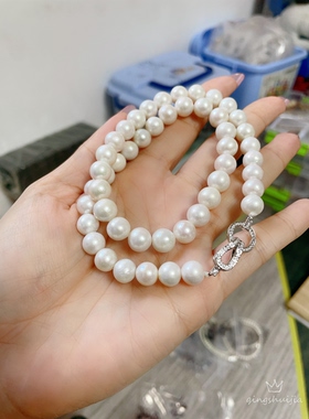 纯天然淡水珍珠项链珠子卡8mm奶油光正圆珠