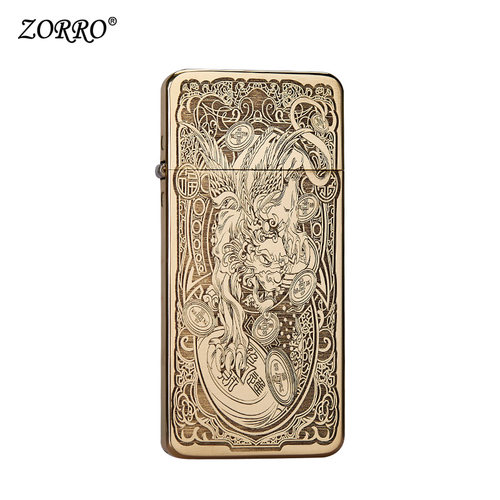 ZORRO佐罗官方旗舰店正品煤油打火机原铜超薄深雕貔貅送男友礼物 - 图0