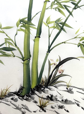 醉墨国画纯手绘国画花鸟画绿竹节节高墨竹彩竹朱竹茶室客厅装饰画