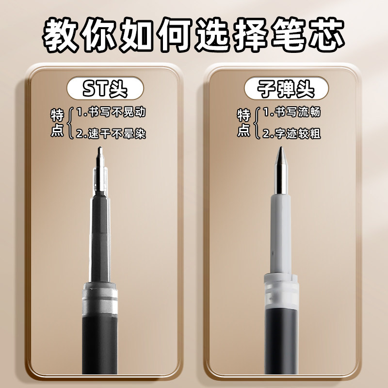 得力速干st按动笔芯0.5mm中性笔替芯学生专用按动刷题笔替换芯黑色红笔笔芯大容量考试水笔碳素签字笔芯老师 - 图1
