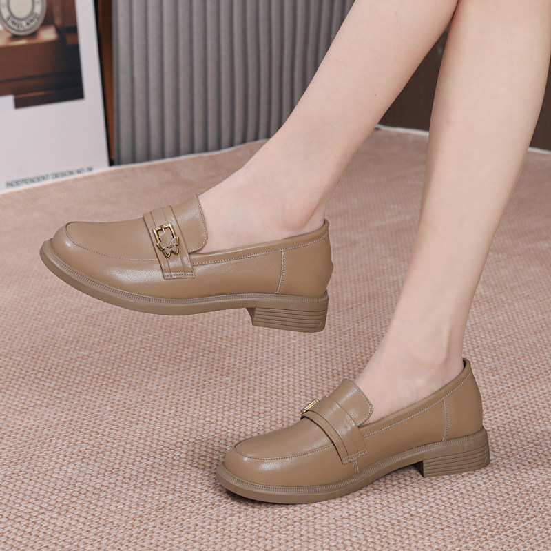 舒适粗跟乐福鞋女一脚蹬真皮防滑工作鞋41春秋百搭休闲女鞋英伦风,淘宝优惠券,粉丝福利购,淘宝优惠卷