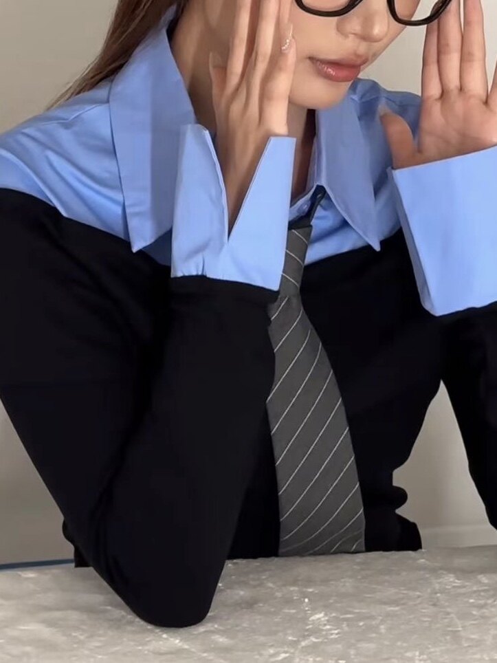 【现货】欧货25秋新衬衫法式假两件撞色设计感减龄百搭针织上衣女