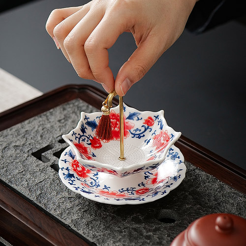 创意青花雨伞茶漏茶滤陶瓷茶叶过滤网茶道配件茶桌茶台装饰品摆件 - 图2