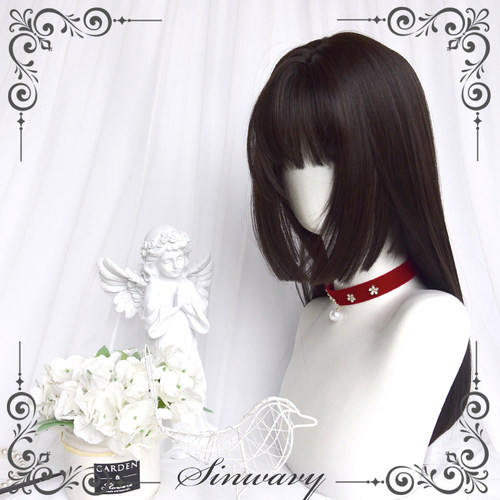 斯万家-挂耳染红色姬发黑长直发齐刘海日常公主切假发-|红桃Q| - 图2