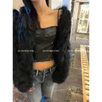 SUNONEONE RIVET PU CORTEX Breasted Women Autumn Winter Design Sensation with a short Shot Sister Sling Vest