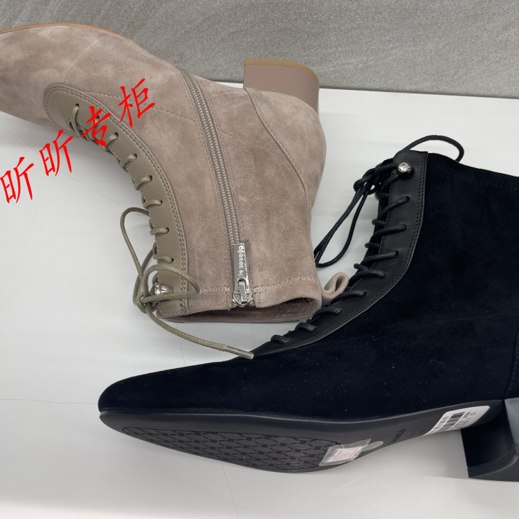 le saunda莱尔斯丹女鞋2025冬季时尚马丁靴女中粗跟短靴子6T46702 - 图1