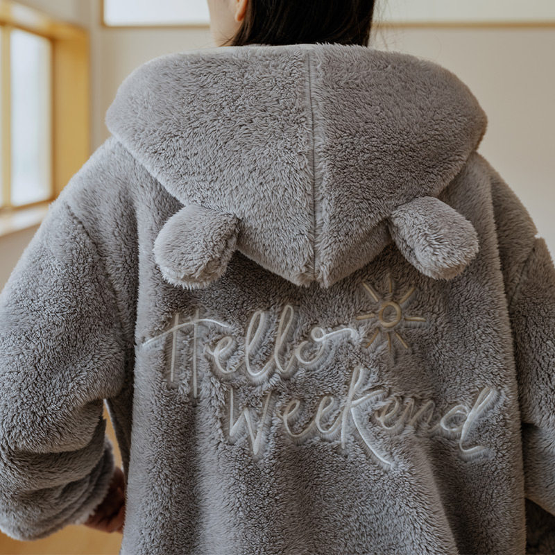 靴下物冬季加绒北极绒长袖防风睡袍 靴下物睡衣/家居服套装