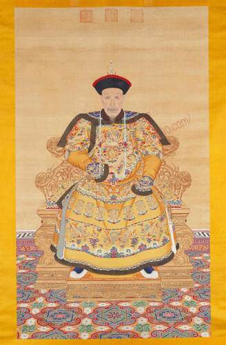 H7S清高宗乾隆弘历朝服龙袍坐像立轴年老高清电子版图片素材 - 图2